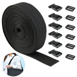 6 Metres Nylon Webbing Strap with 6 Pairs of Buckles, 2.5 cm Heavy Duty Webbing and Side Release Buckles Clips for DIY Craft Backpack Strapping Bag Webbing Luggage Attachment Strap