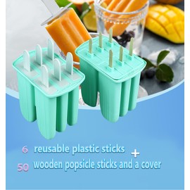 Silicone Popsicle Molds with Sticks Wpunwen 6 Cavity Ice Popsicle MoldsIce Cream Mold with Clean Brush 6 Reusable Sticks 50 Sticks 50 Bags Green