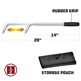 Powerbuilt Sliding Extending Lug Wrench with Double-Side Lug Nut Sockets, Universal Fit SAE and Metric Socket Sizes, Tool Storage - 641184