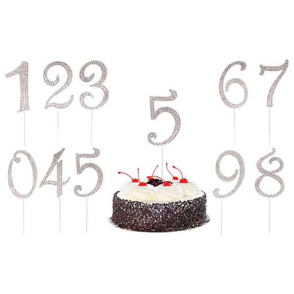 zmgmsmh - Decoración de tarta de cumpleaños número 5, tamaño grande, para mostrar años 5 o números de edad, aniversario 5 Adornos de diamantes de imitación plateados para decoración de fiestas, bodas y aniversarios (5 números, plateados)