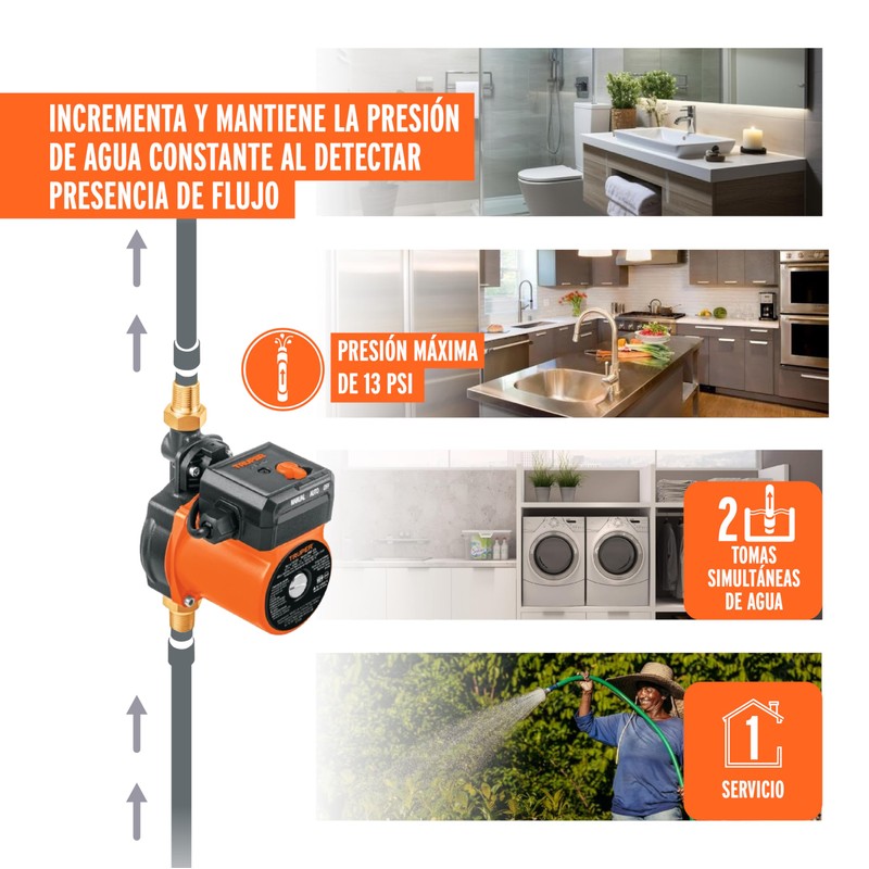 Truper 1/6 HP Pressurizing Pump, Black, Industrial, Plastic, 25 L/min