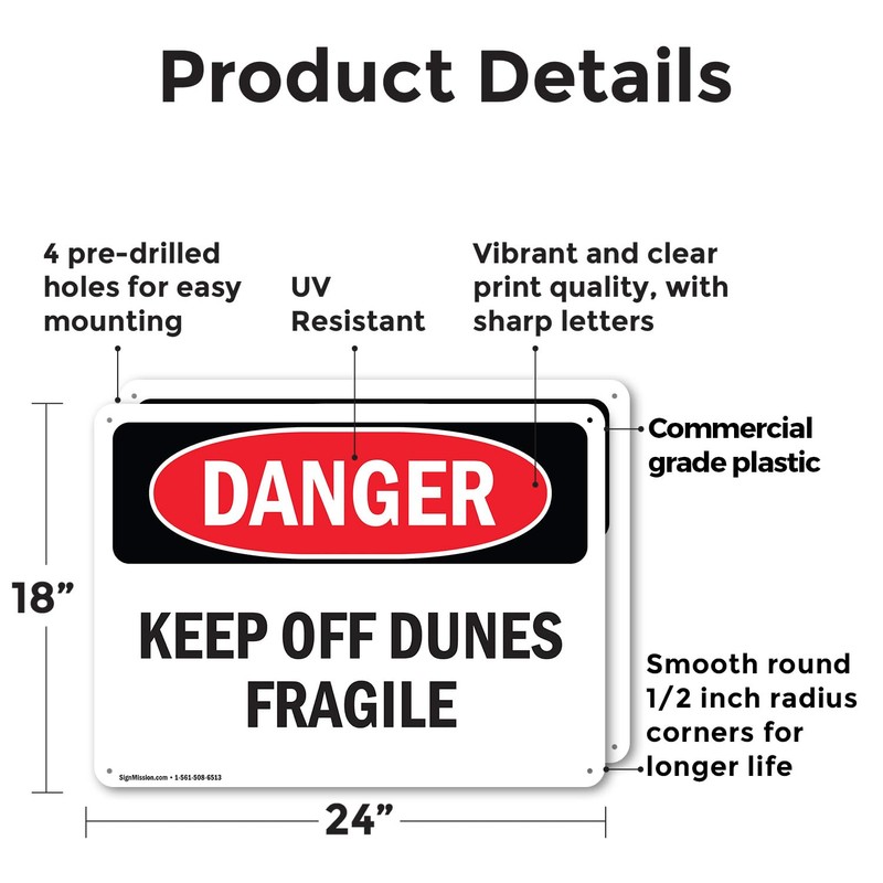 (2 Pack) Keep Off Dunes Fragile OSHA Danger Sign 24