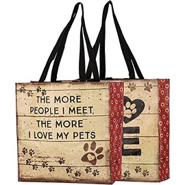 Market Tote - Love My Pets, Burgundy, Beige, 15.50" x 15.25" x 6"