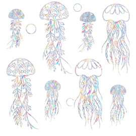 Shawula 18PCS Jellyfish Window Clings - Anti-Collision Window Decals to Save Birds from Window Collisions,Non Adhesive Prismatic Vinyl Window Clings (Jellyfish)