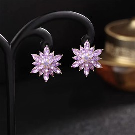 Crystal Flower Burst Stud Earrings - Elegant Hypoallergenic Large Big Sparkly CZ Cubic Zirconia Rhinestone Daisy Sunflower Floral Cluster Flower Stud Earrings Bridal Wedding Party Prom Costume Jewelry