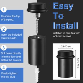 Hicarer 4 Pieces Cylindrical Floor Mount Door Stop Black Heavy Duty Door Stoppers 2 Inch Height Wall Protector Doorstop with Black Rubber for Bottom or Top of Door