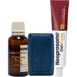 NEOPROSONE Kit Gel Forte + Serum Aclarante 30ml + Jabón Exfoliante Tratamiento Para Manchas, Acné, Piel Grasa Y Tono Uniforme Cuidado Facial Y Corporal Despigmentante Intensivo
