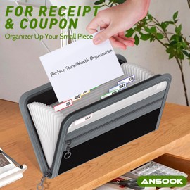 Small Expanding File Organiser 13 Pockets Mini Accordian File Folder Document, Zippered Expandable Accordion Folders for Storage Receipt,Invoice,Coupon, Monthly Budget Planner Organiser