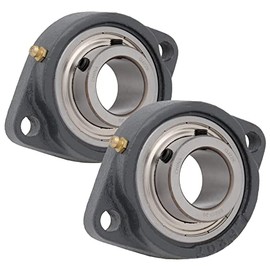 [2-Pack] - SBLF207-20 - 2-Bolt Flange-Mount Ball Bearing Unit, Insert Bearing SB207-20, Cast Iron Housing LF207-20, Bore Shaft 1-1/4 in (31.75 mm), Set Screw Locking, 4.803 in (122 mm) Flange Length