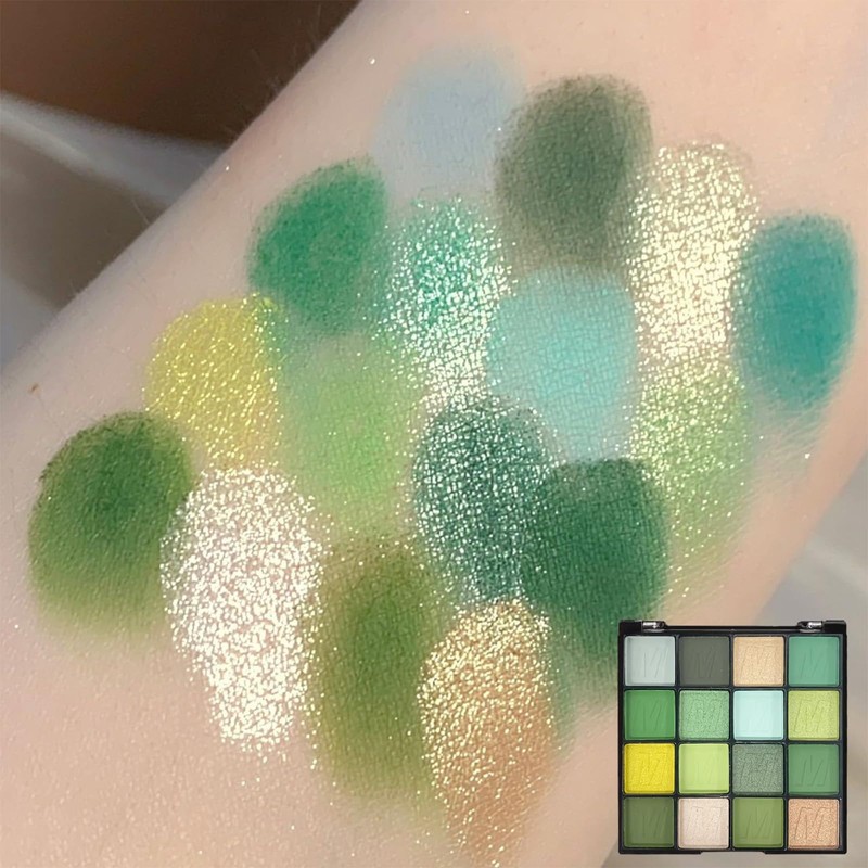 Fychuo Green Eyeshadow Palette Glitter Eyeshadow 16 Colours Eyeshadows Make