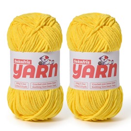 Plush Chunky Chenille Yarn for Crocheting, Soft Fluffy Velvet Yarn for Crocheting Amigurumi, Fuzzy Baby Blanket Knitting 200g/262yds Bulky（2 Yellow）