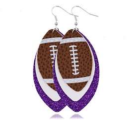 Lightweight Glitter Leather Football Earrings Multilayer Leather Football Baseball Drop Earrings for Women Funny Sports Game Jewelry-white purple
