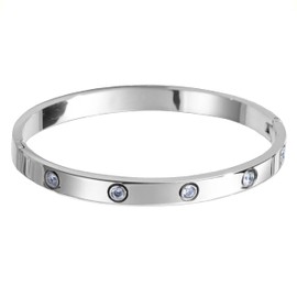 Clepsidra® Pulseras mujer de acero inoxidable. Brazalete ajustable uso diario. Regalos para mujer, pulseras para pareja. Joyeria para toda ocasion. Accesorios para mujer a la moda. (Ajustable, DIAMANTE, PLATEADO)