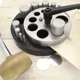 The Beadsmith Steel Circle Disc Cutter Set – 10 Punches and Die Cuts 1/8” – 1-1/4” Diameter – Includes Rubber Base and Handle – Tool for Cutting Accurate Round Metal Discs or Coins from Sheet Metal