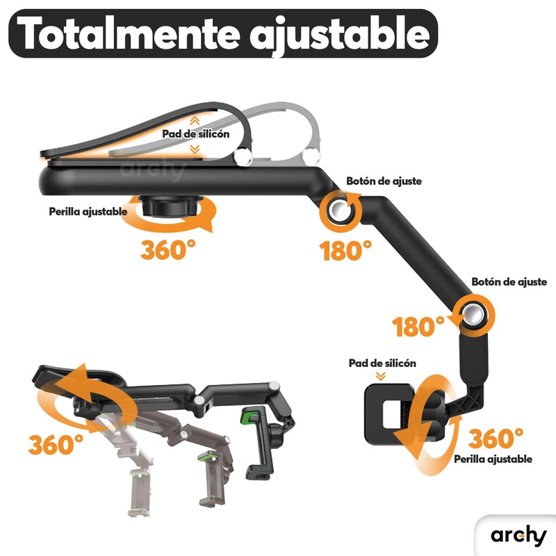 Archy Soporte para Celular Automovil Brazo Articulado Multiuso Sujetador Parasol