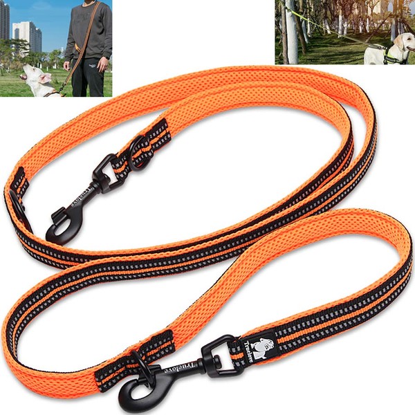 Creation Core Multi-fuctional Reflective Dog Leash with Snap Hook Adjustable Hands Free Walking Training Running Leash, Orange S