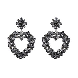 EVER FAITH Crystal Heart Earrings Marquise Teardrop Rhinestone Gala Fashion Stud Earrings for Women Party Wedding Black Gold Tone, Crystal