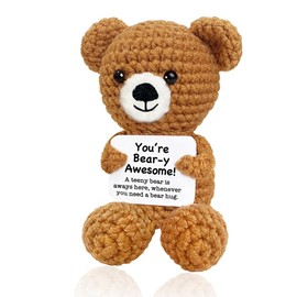AicooFest Positive Crochet Animals Emotional Support Crochet Bear Mini Cute Knitted Teddy Bear Plushies Crochet Animals Already Made Gift for Friend Women Men Coworker Sister