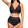 Women's Black Bikini Sets with Hight Waisted Tummy Control Swimsuits