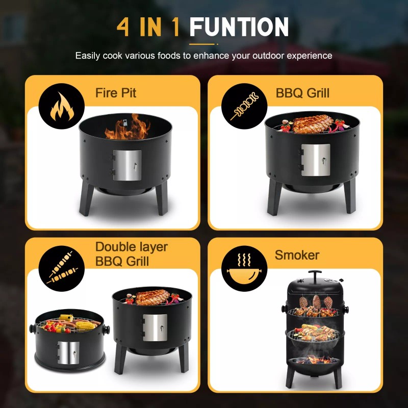 BIG HORN OUTDOORS Charcoal Smoker Grill Wood Smoker Grills Outdoor