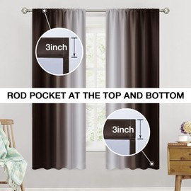 SimpleHome Ombre Room Darkening Curtains for Living Room, Rod Pocket Light Blocking Gradient Brown to Greyish White Thermal Insulated Window Curtains/Drapes for Bedroom, 2 Panels, 52x63 inches Length