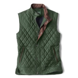 Orvis RT7 Quilted Vest for Men - Versatile Diamond-Quilted Thermoregulating Polyester Weave with Zip and Button Placket, Dark Pine - Large