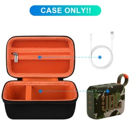 BOVKE Carrying Case Compatible with JBL Go 4 Portable Bluetooth Wireless Speaker, Extra Mesh Pocket for Charging Cables and Accessories, Black+Orange