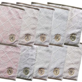 Flower Initial Towel Handkerchief 546519-28 (25/R) Nicot Cotton Gift Cotton Nice Gift Ribbon