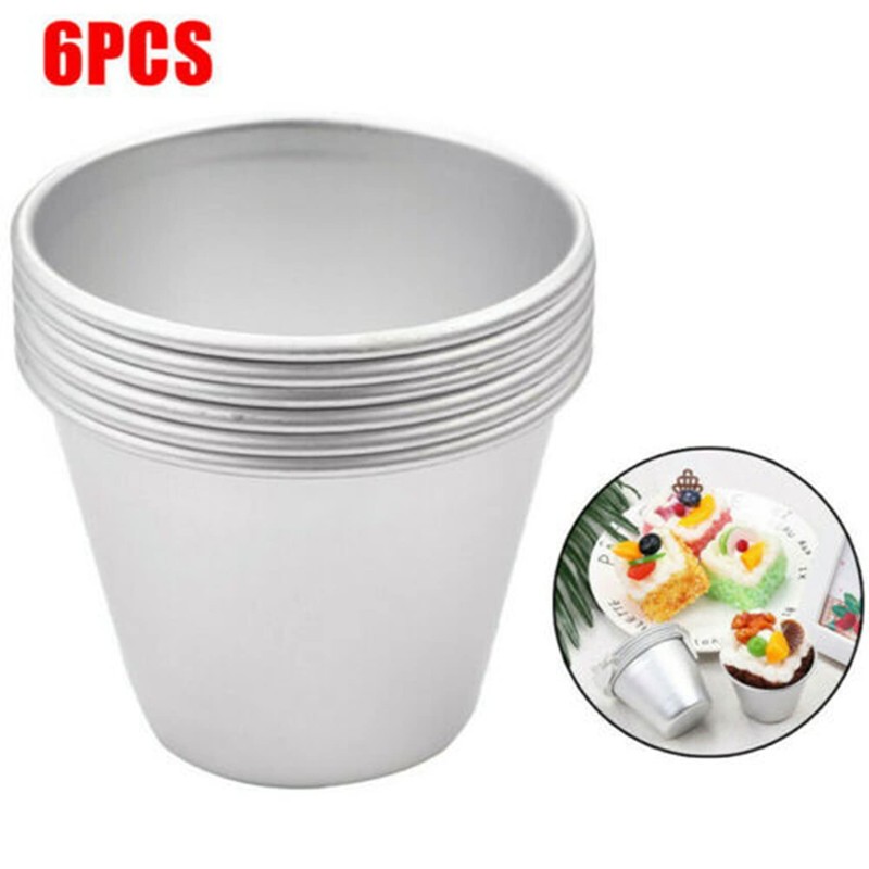 6 PCS Aluminium Dariol Mould Baking Cup Dariole Pudding Dessert