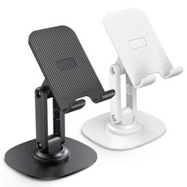 OMOTON Cell Phone Stand for Desk, 2 Pack Adjustable Foldable Phone Holder, 360 Swivel Mobile Stand Fit for iPhone 17 16 15 14 13 Pro Max and All Smart Phones, Black & White