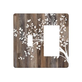 Rustic Wood Tree Print 1 Toggle 1 Rocker Light Switch Plate Covers Farmhouse Decorative Electrical Cover Vintage Faceplate Wall Plate for Bathroom Kitchen Bedroom Decor