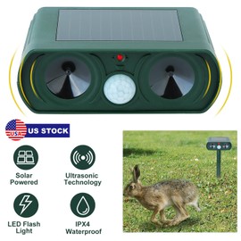 Ultrasonic Animal Repeller Solar Powered Motion Sensor Repellent IPX4 Waterproof Outdoor for Farm Garden Yard Repelling Deer Raccoon Cat Dog Rabbit Squirrel Bird