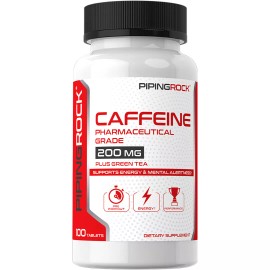 Piping Rock Caffeine Plus Green Tea 200 mg, 100 Tablets