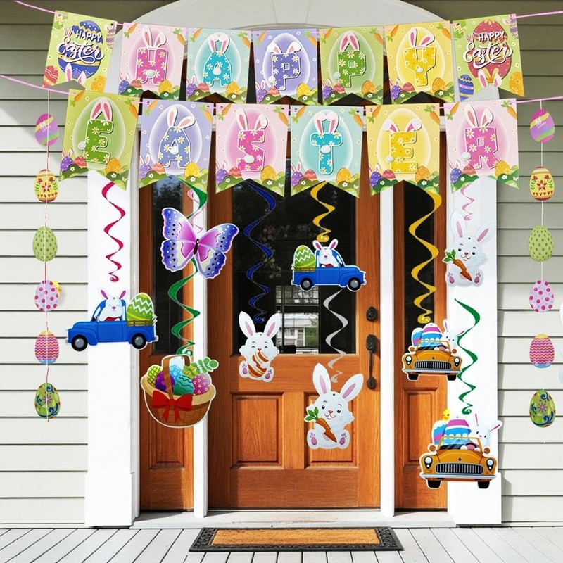 27 PCS Easter Decorations- Happy Easter Banner Egg Garland -