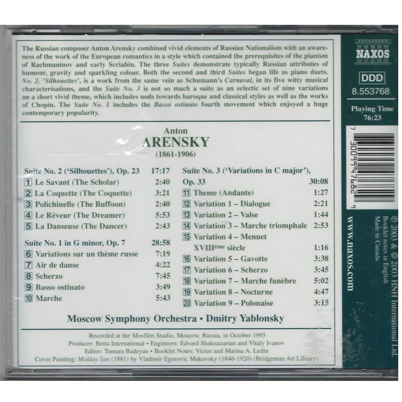 ARENSKY: Suites Nos. 1-3