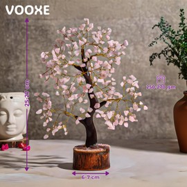 VOOXE Rose Quartz Tree Handmade Healing Gemstone Bonsai Home, Office, & Desk Decor - Feng Shui Money Tree with Crystals & Healing Stones (Rose Quartz Crystal)