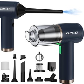 CungCi - Aspiradora de mano portátil sin cable, 18000 Pa 5 en 1, motor sin escobillas de 100 W, aspiradora de alta potencia con martillo para romper ventanas, luz LED, boquillas múltiples para coche