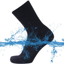 SuMade Waterproof Camping Socks, Mens Womens Crew Thick Cushioned Seamless Work Socks Coolmax Comfortable Military Army Hiking Mountain Biking Rain Work Boot Socks 1 Pair (Black, Medium)