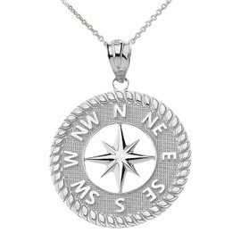 .925 Sterling Silver Navigation Compass 1 Pendant Necklace, 20