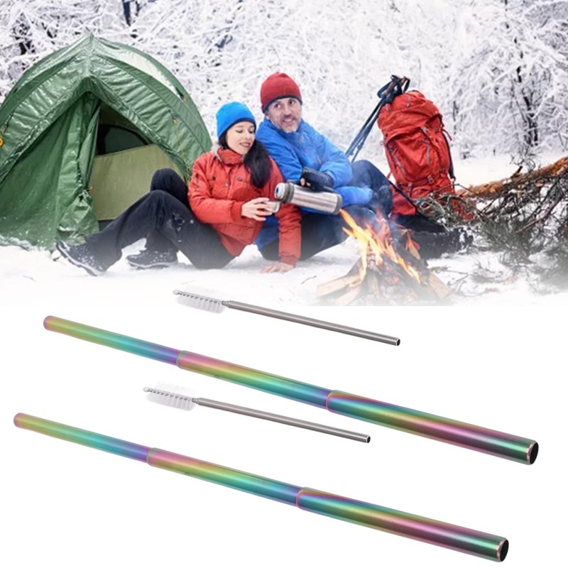 2Pcs Collapsible Metal Straw 304 Stainless Steel Drinking Travel Telescopic