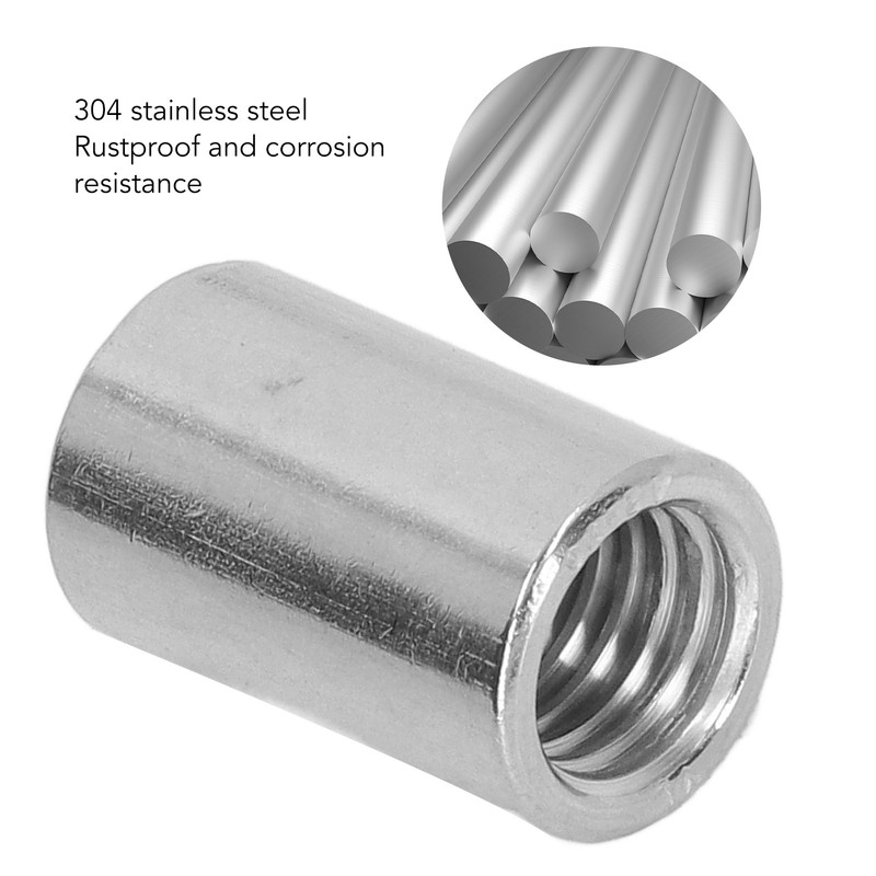 10Pcs Coupling Nut Round Rod Connector Female Thread 304 Stainless