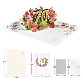 GREETING ART 70th Birthday Card with Pop-Up Design, Laser Cut, Folds Flat, Includes Envelope and Note Card