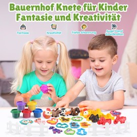 PLAY Farm Animals Modelling Clay Set for Children - Modelling Clay Accessories from 3 Years, Farm Animals Children's Clay with Kneading Tool 6 Cans of Modelling Clay, Gift Girls 4 5 6 7 8 9 10 Years