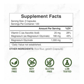 Glicinato De Magnesio + Vitamina C 240 Caps 1000mg Eg J45 Sabor Sin Sabor