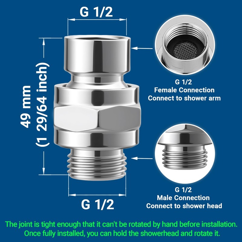 Shower Connector Ball Joint Shower Head Swivel Ball Adapter Brass