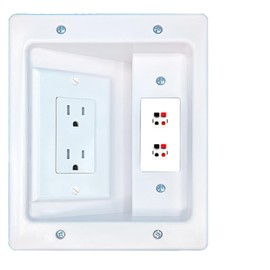 RiteAV 2 Speaker Recessed Wall Plate Cable Concealer Management Kit with Power Outlet Hides Cords and Cables