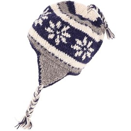 GURU SHOP Wool Hat with Ear Flaps, Norwegian Hat, Winter Hat, Men/Women, Red, Wool, Size: One Size, grey / blue