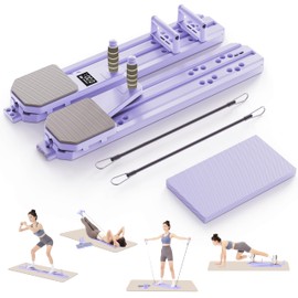 FIRRLUCO Pilates Board, Portable Pilates Reformer Machine for Home Workout, Multifunctional Pilates Equipment with Resistance Bands, Three level Tension Adjustment, LED Timer & Calorie Display