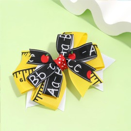 HIFANMM 2Pcs School Bow Hair Clips for Girls Ruler Hair Accessories Shiny Yellow Black Bow Hairpins Litter Girls Alligator Hair Barrettes for Back to School Students Toddlers Kids Outfit
