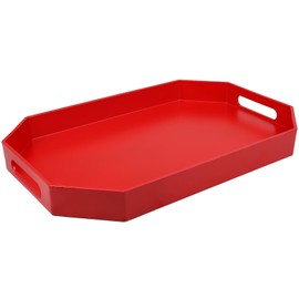 SforGUVA Red Octagonal Serving Tray with Handles for Coffee Table, Plastic Decorative Tray for Ottoman, Kitchen Counter, Living Room, Outdoor Lacquer Tray for Entertaining